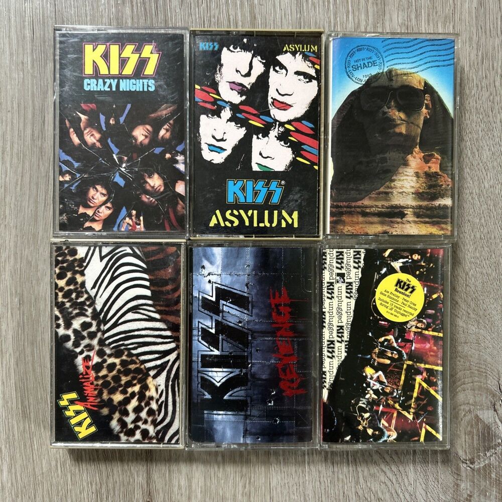 Kiss Cassette Tape Lot of 6 Asylum Animalize Revenge Crazy Nights Hot in Shade